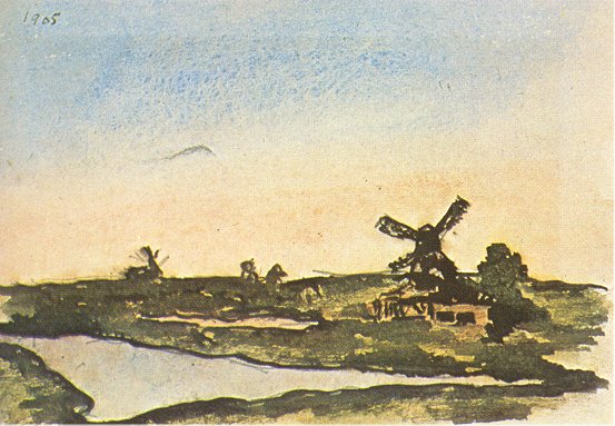 Picasso Dutch landscape with windmills 1905